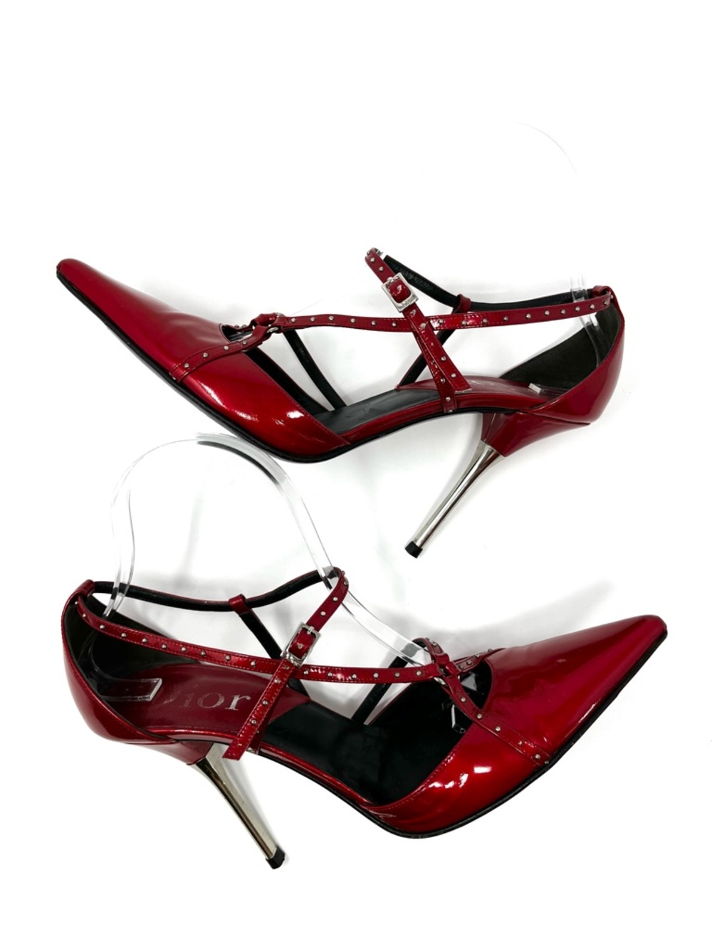 Vintage Christian Dior Galliano Y2K Red Patent Silver Bondage High Heels 39 9 - Picture 4 of 11